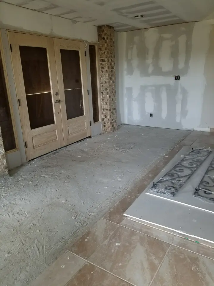 Custom double-entry doors during interior finish